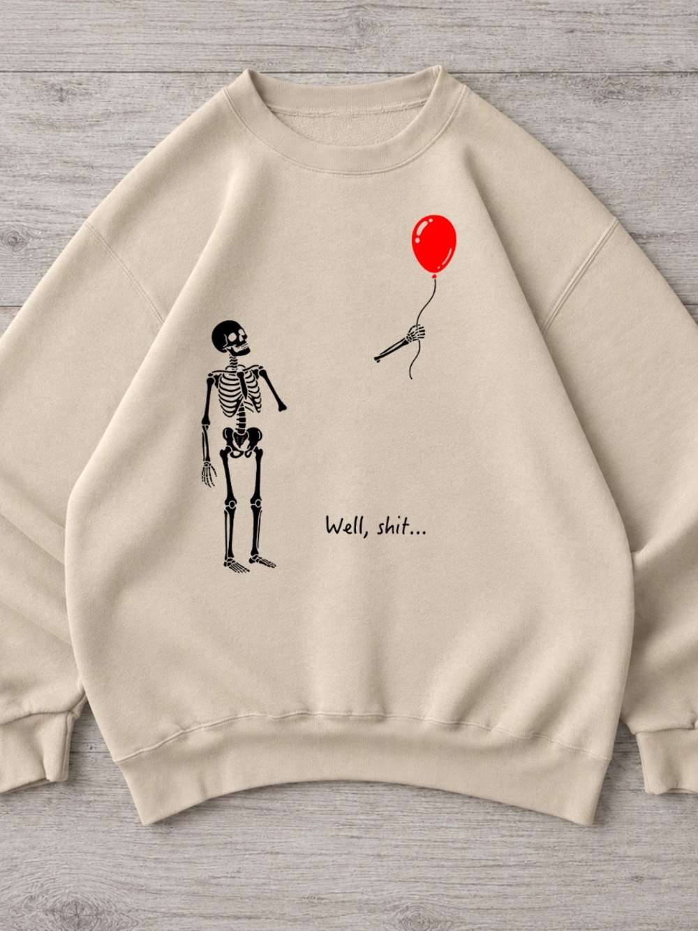Gildan Sand Skeleton Graphic Sweatshirt with Red Balloon
